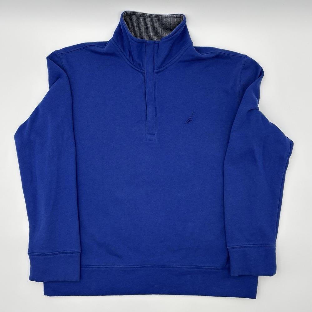 Nautica Mens Medium 1/4 Zip Pullover Fleece Sweatshirt Blue Mock Neck J-Class M